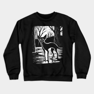 Chupacabra Night Stalking Black and White Art - Cryptid Noir Crewneck Sweatshirt